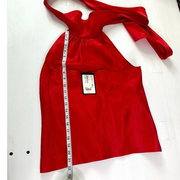 St. John Evening 100% Silk Enamel Red Women’s Halter Tie Neck Blouse Size 10 NWT - Picture 12 of 17